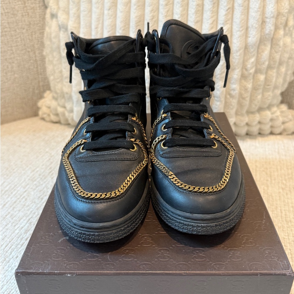 Gucci Black and Gold Chain High-Top Sneakers